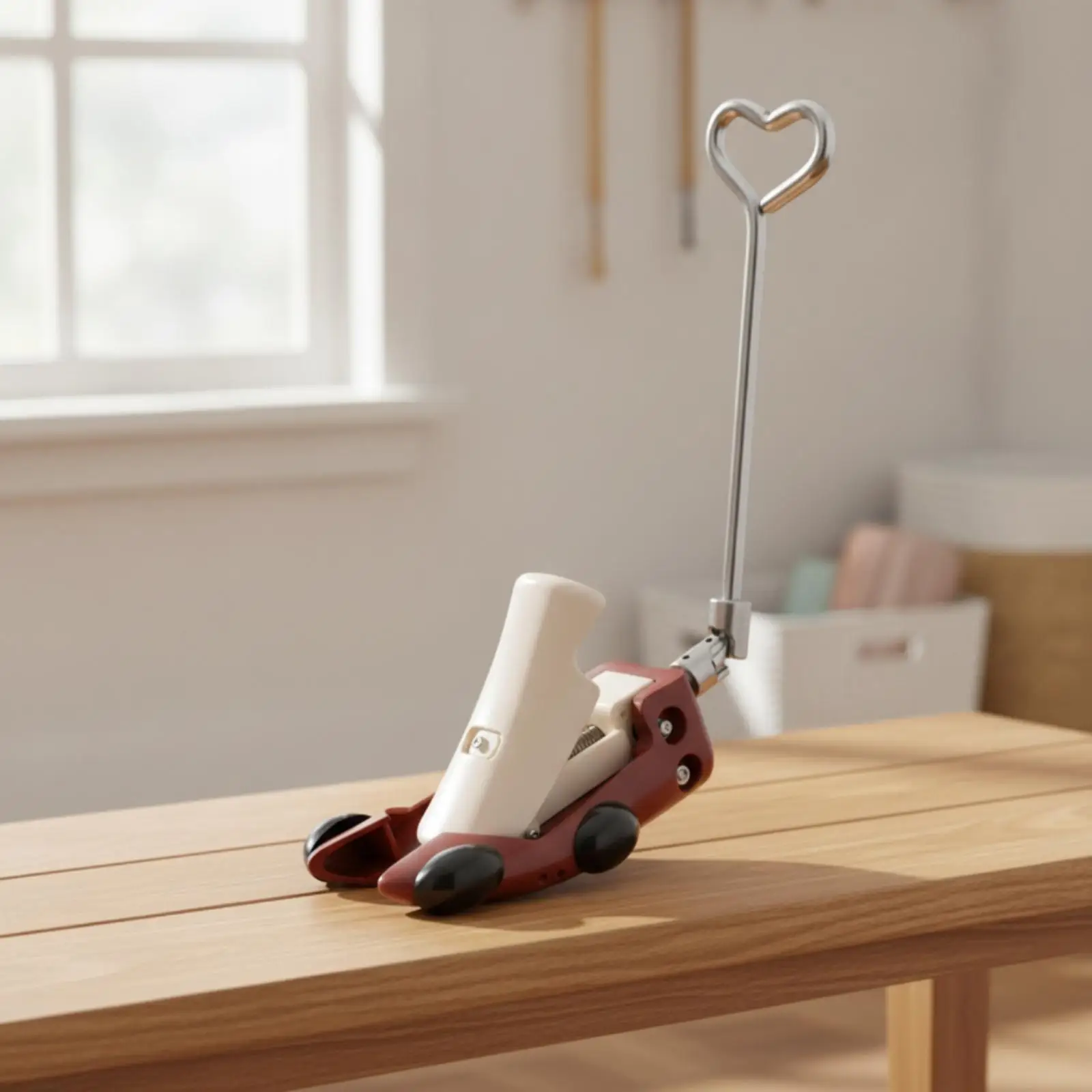 Shoe Care Tool for Expanding Boots and Casual Shoes with Heart Top Handle and Caster Base