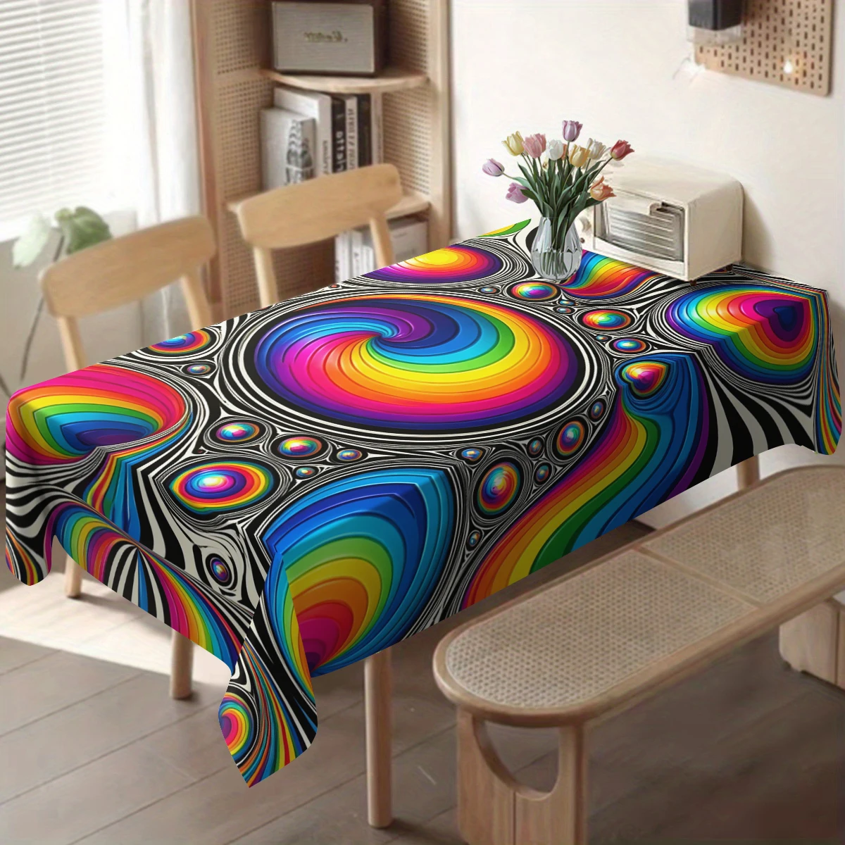 Vibrant Fruit Pattern Polyester Tablecloth - Fun Dining Table Cover, Stylish Decor for Kitchen, Parties and Home Daily Use