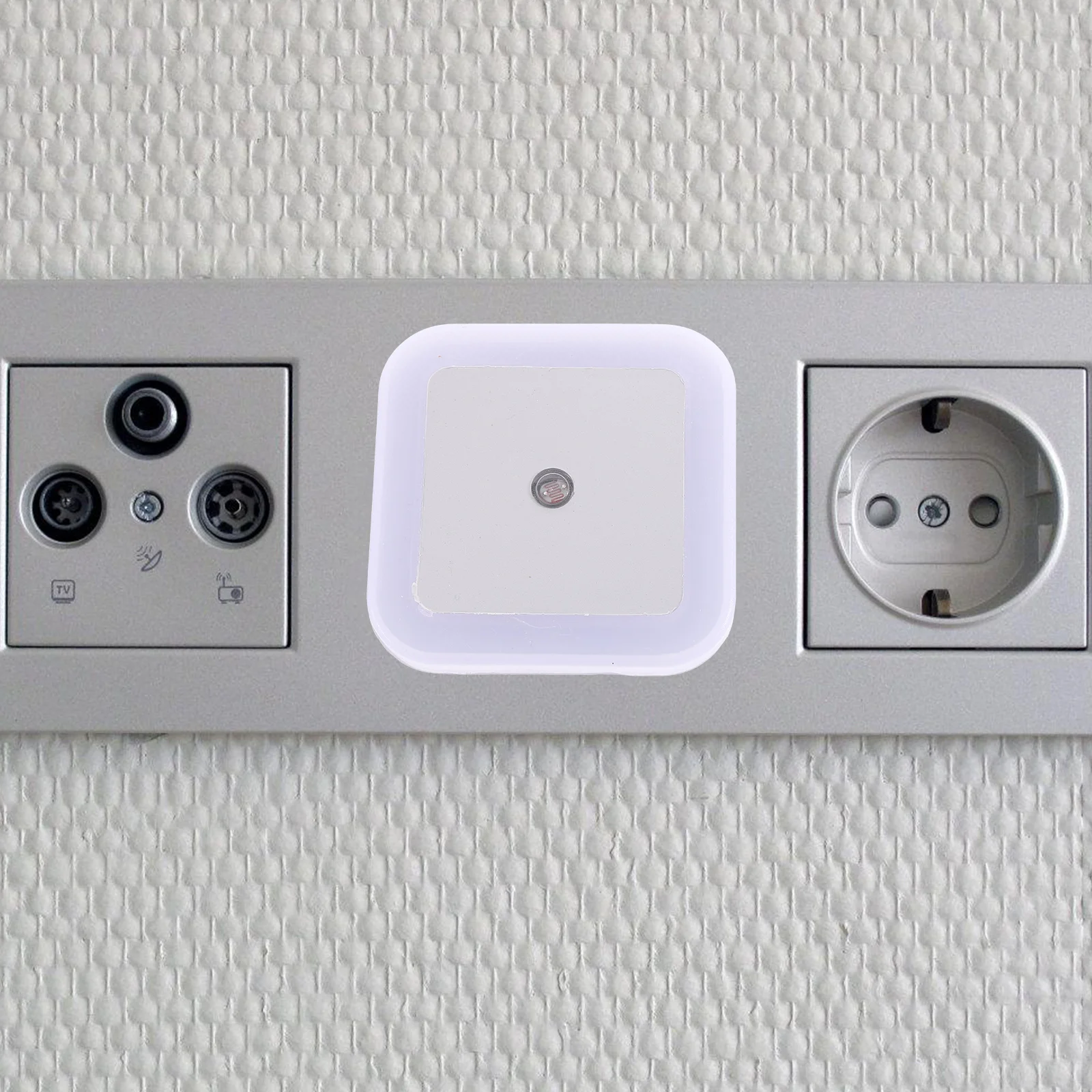 

ON/OFF Sensor LED Night Light Wall Plug Light for Indoor with US Plug (White with Square Light Ring)
