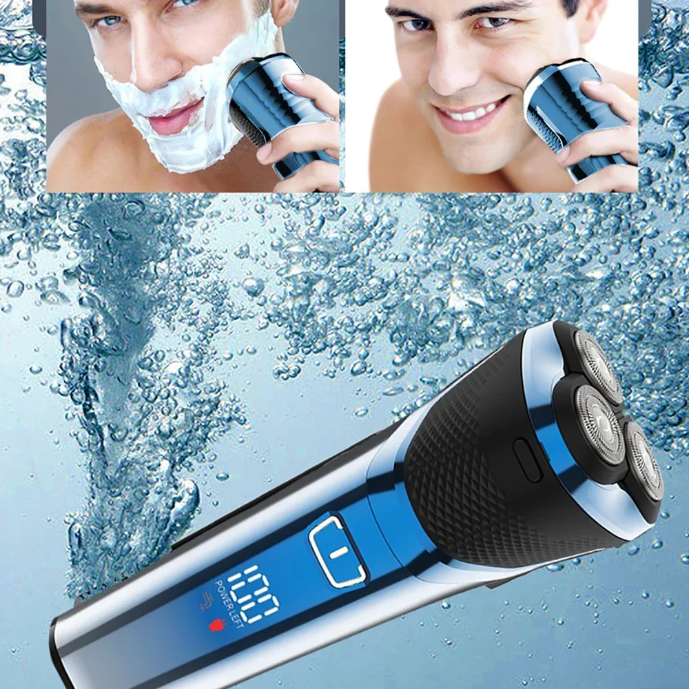 Alat cukur listrik Kemei, dapat diisi ulang, pisau cukur pria basah dan kering dengan tampilan layar IPX7 dapat dicuci 2000mah kapasitas besar baterai