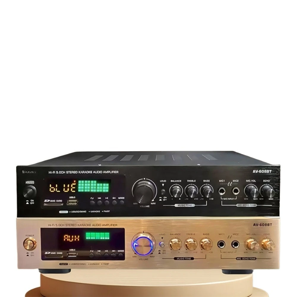 AV-608BT 600W 110V/240V 5-Channel High Power Amplifier BT Home Amplifier Karaoke Audio Radio Card Power Amplifier