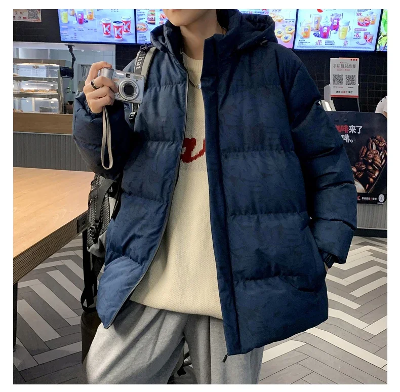 Autumn and Winter Men's Cotton Jacket Fashion Maple Leaf Printing Design Windproof Hooded Coat Hip-hop Street Men's Clothing 5XL