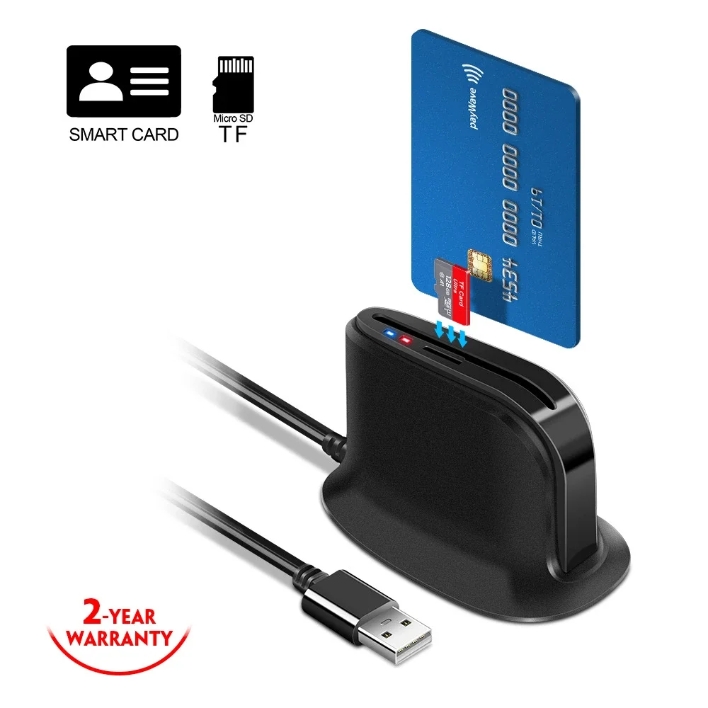 Lettore di Smart Card USB 0.2 per lettore di schede EMV IC/ID di carte bancarie lettore di schede di alta qualità per Windows 7 8 10 Linux OS USB-CCID ISO