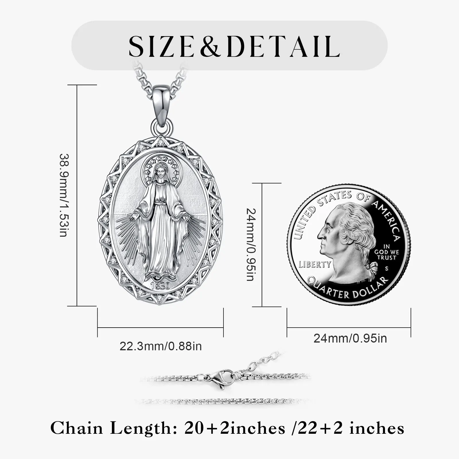 Eudora Copper Virgin Mary Necklace Mother of God Sacred Heart Cross Pendant Religious Amulet Protection Jewelry for Woman Man