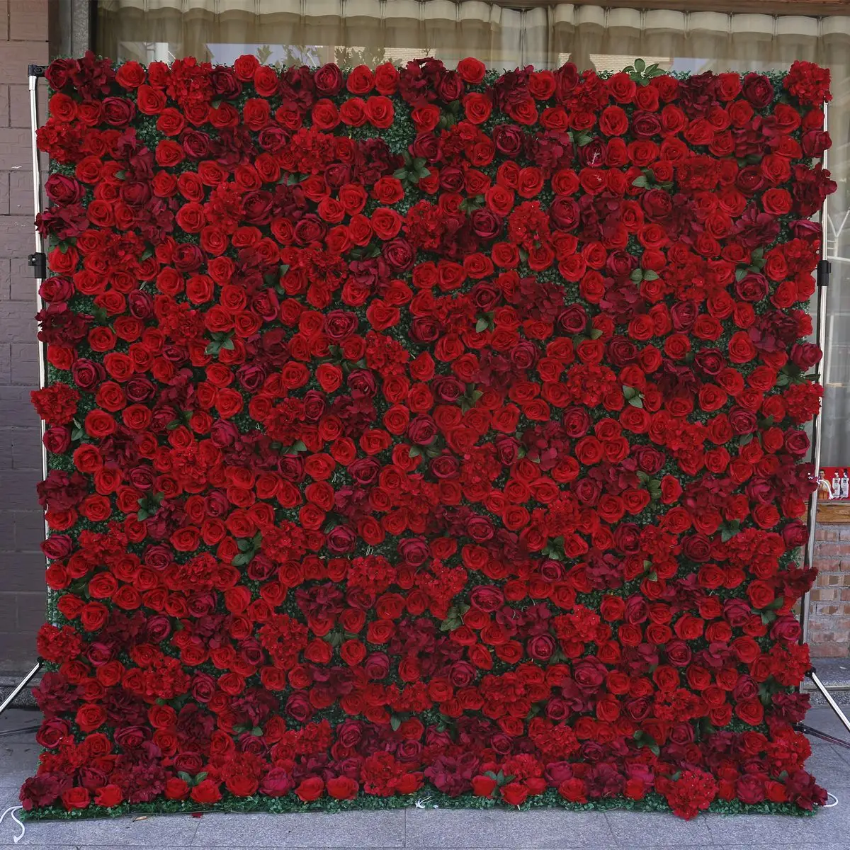 Parede da flor da hortênsia rosa vermelha, 3D Roll Up Curtain Cloth, Decorações de palco do casamento ao ar livre, Novo, 2024