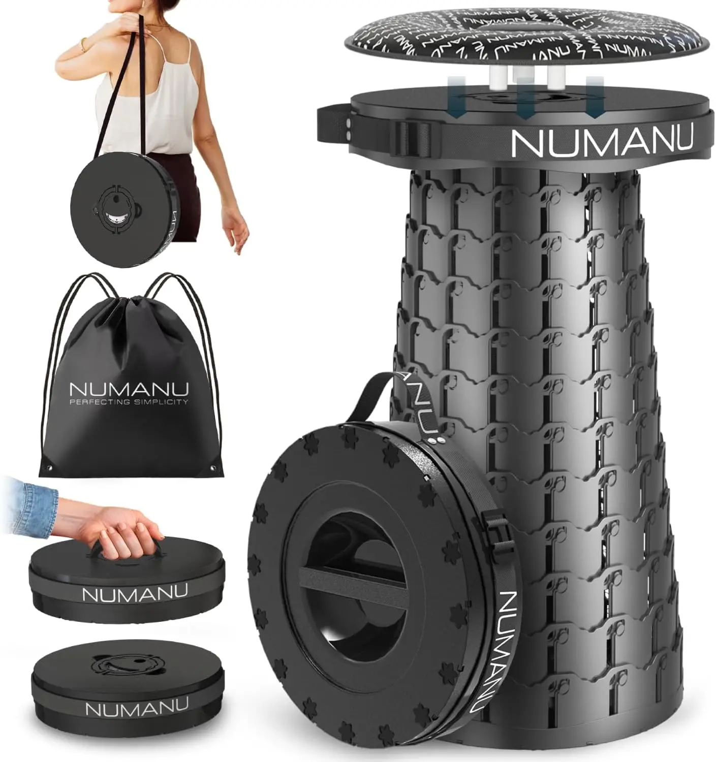 2026 Upgraded 3XL Oversized Collapsible Stool with Cushion & Bag, 1000lbs Max Weight, Portable Folding Seat