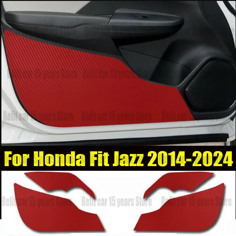 For Honda Fit Jazz 14 15 16 17 18 19 20 21 2022 2023 2024 3D Carbon Fiber Door Anti-Kick Pad Protection Mat car accessories