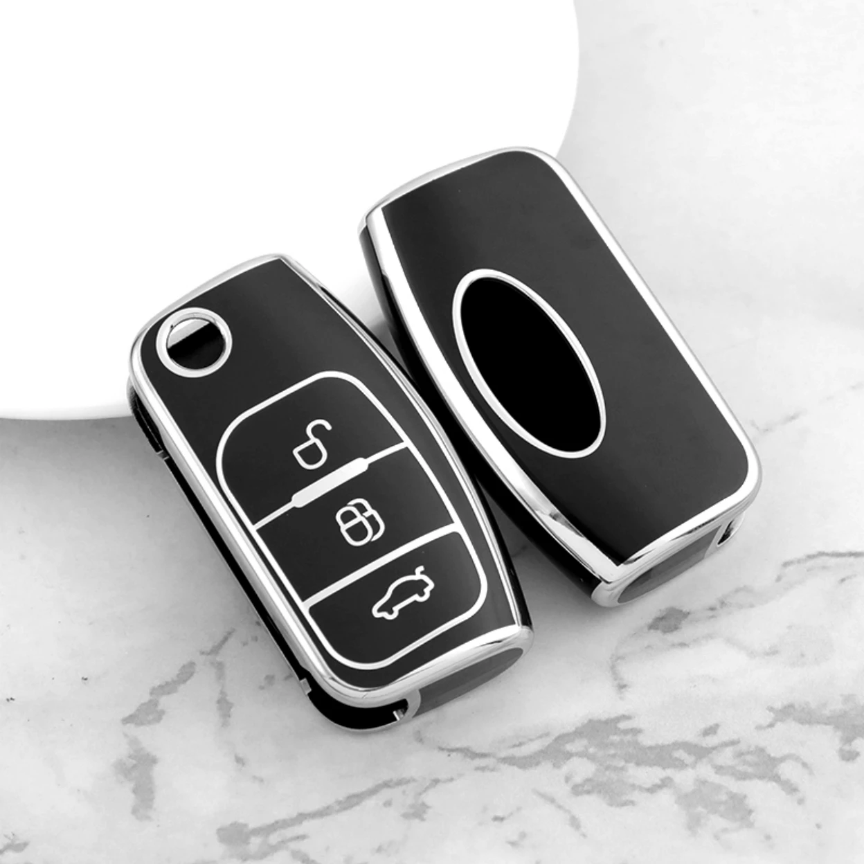 Silver Tpu Car Key Case Cover Shell for Ford Fiesta Focus 2 Ecosport Kuga Escape Falcon B-Max C-Max Eco Sport Galaxy Accessories