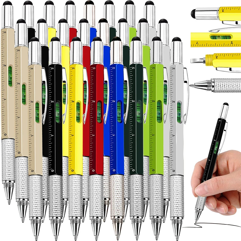 1 Piece 6 in 1 Multitool Tech Tool Pen Gifts for Men with Ballpoint Pen Ruler Screwdriver Stylus Level Gauge