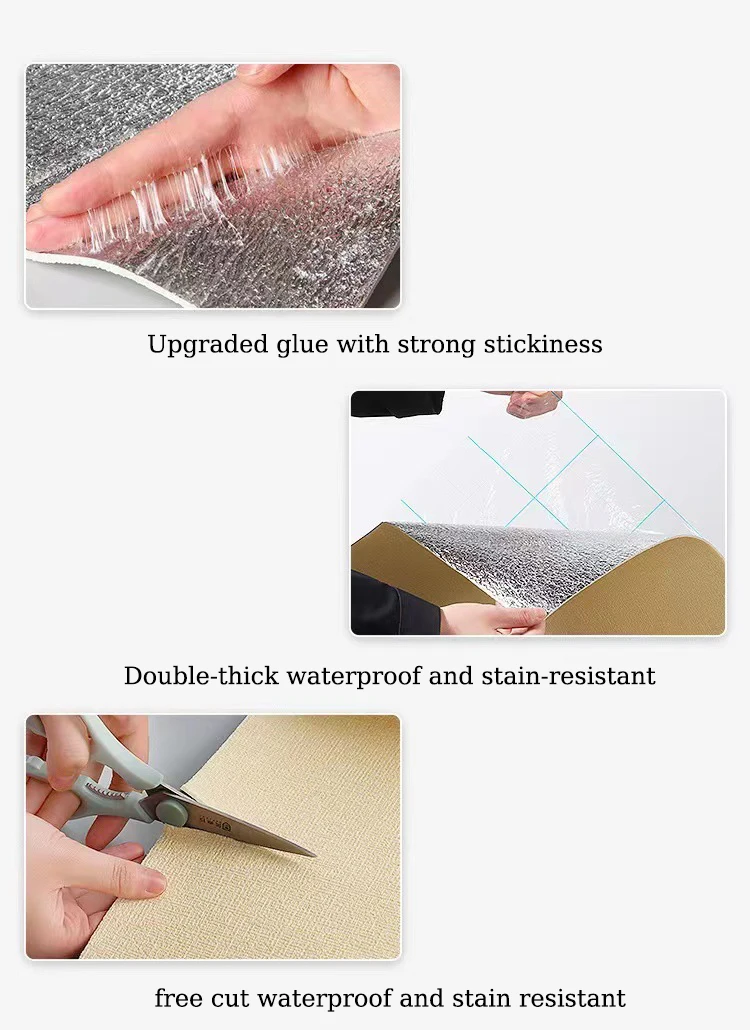 Leinen 3D Schaum Selbstklebende PVC Einfarbig Verdickte Wasserdichte Hintergrund Wand Renovierung Tapete Wand Aufkleber Wohnkultur – Detail 2