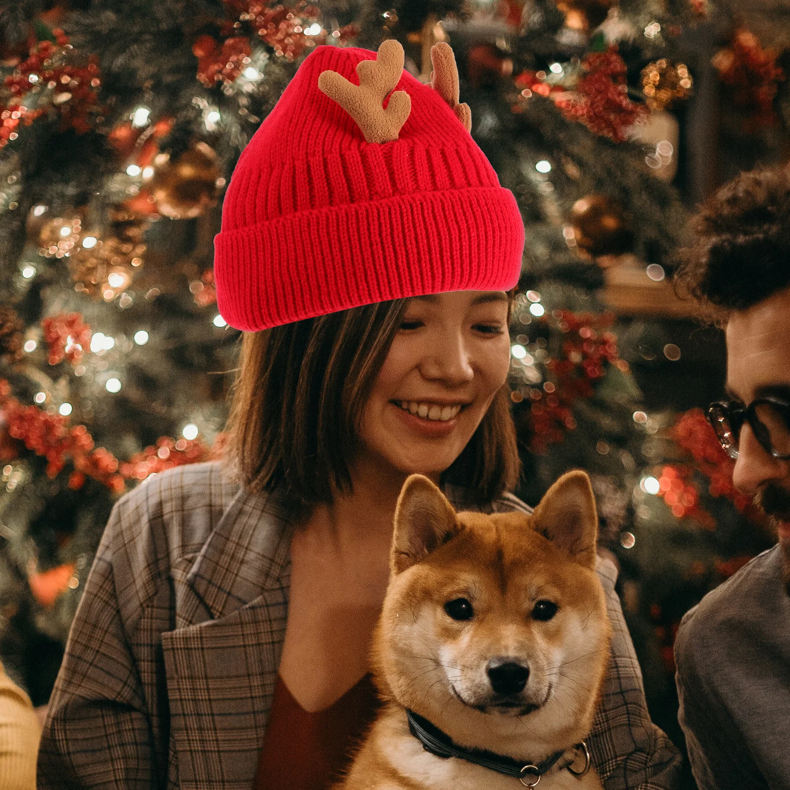

1pc Christmas Antlers Knitted Hat Winter Wool Cap Knitted Hat Cozy Ear Protection Soft Lined Lightweight Headwear Unisex