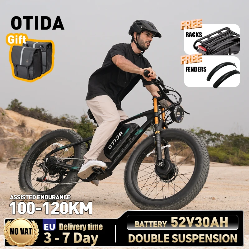 Image of OTIDA X2 Offroad Dual-Motor Elektrofahrrad 52V30Ah 26 Zoll Fatbike E-Bike Elektro-Mountainbike Motorrad für Erwachsene