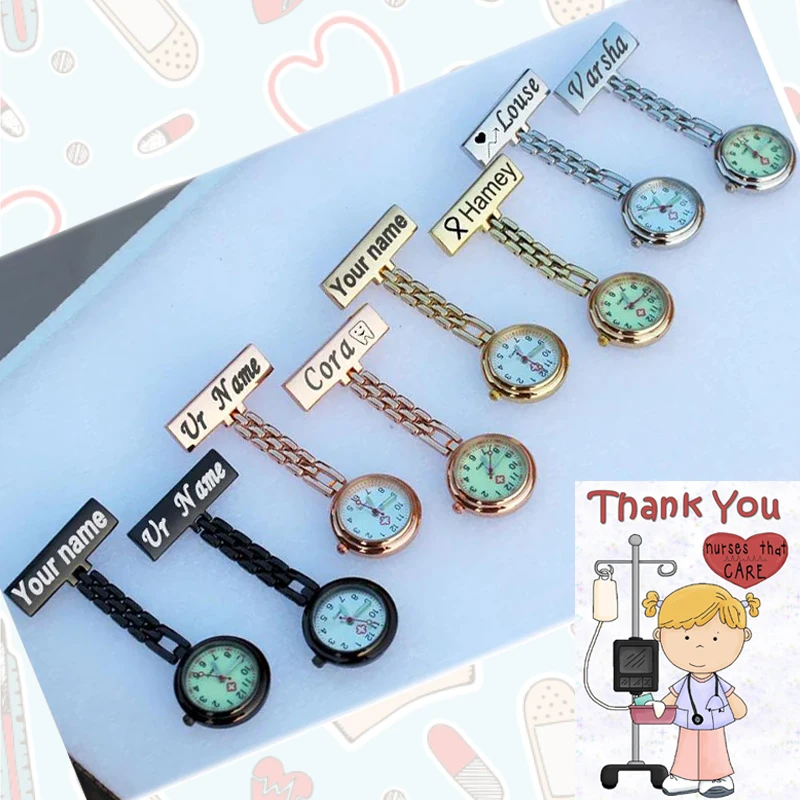 Customized Engraved Your Name Personalized LOGO Lapel Pin Brooch Midwife Doctor Clock Medical FOB Hanging Pocket Nurse Watch