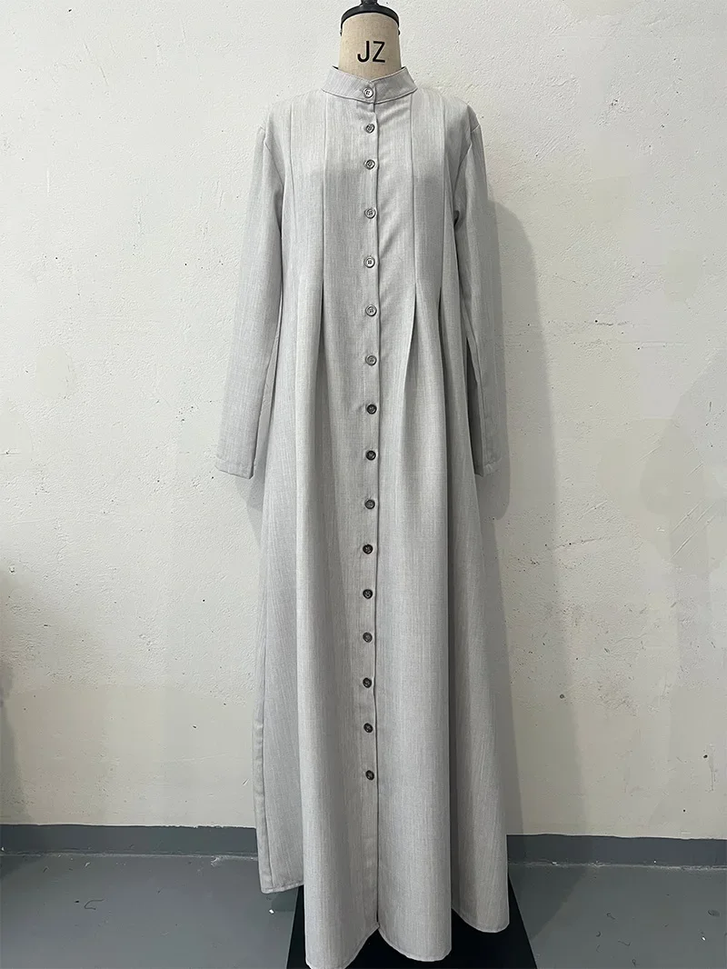 Muslim Abaya Women Dress Single Breasted Vestidos Dubai Saudi Morocco Long Robe Jalabiya Eid Ramadan Modest Dresses Abayas 2024