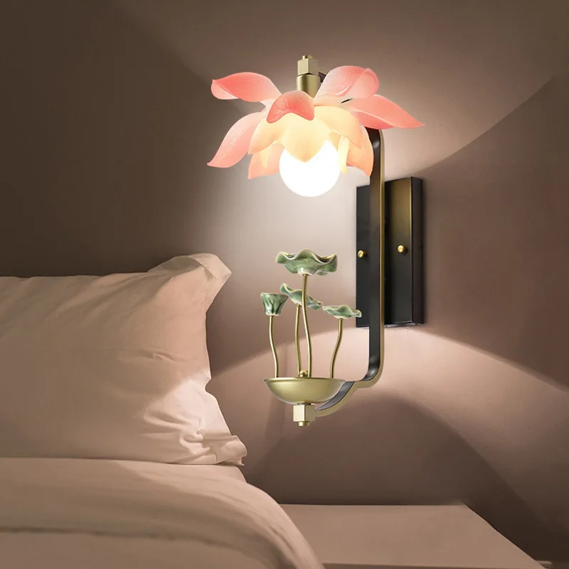Modern Chinese Lotus Wall Lamp Creative Art Hallway Corridor Lamp Living Room Villa Decoration Bra Teahouse Courtyard Wall Light