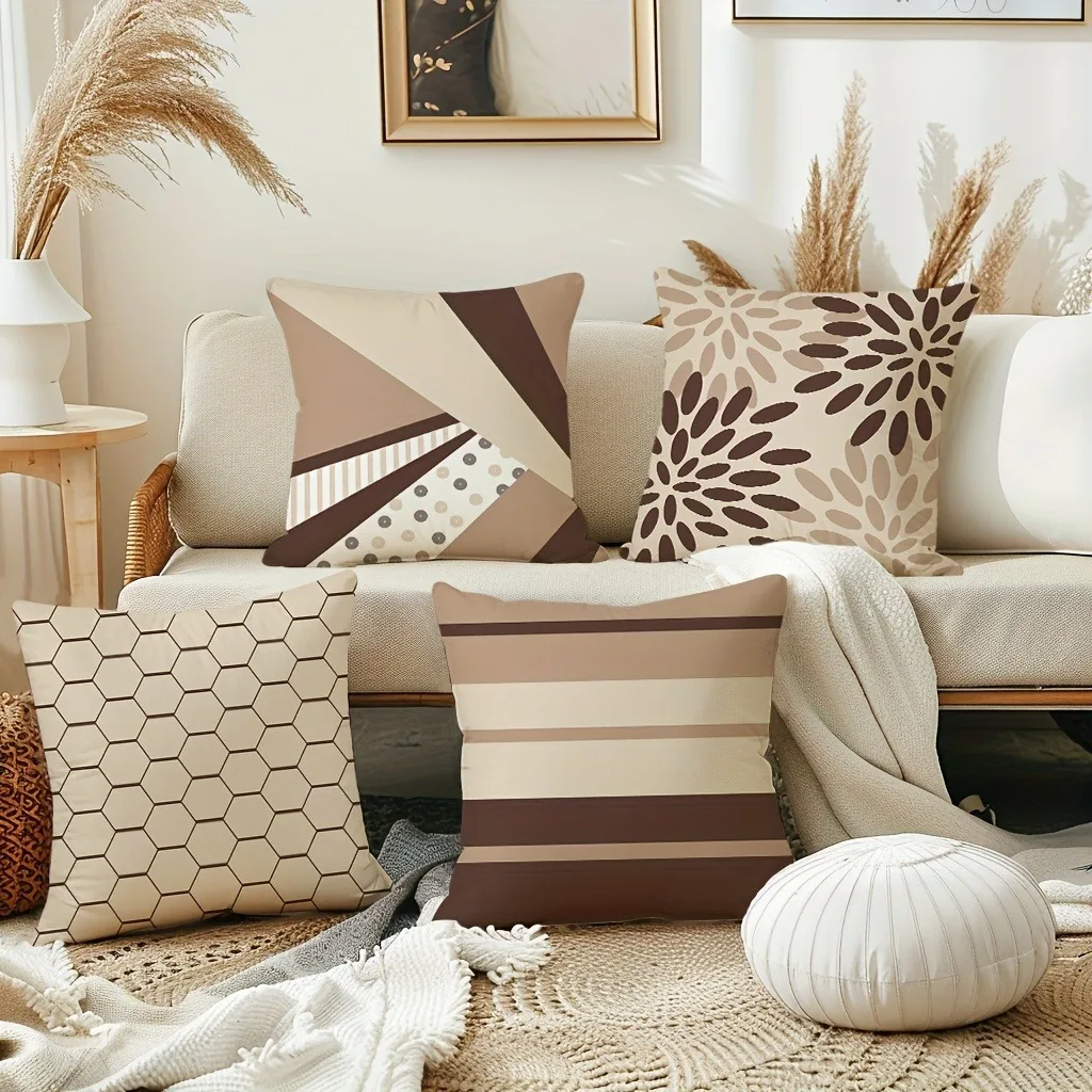 Fashionable and simple geometric Double-sided Printed pillow cover Short plush Suitable living rooms sofas throw cushion cover