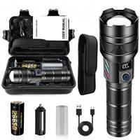 Super Bright 60W LED Flashlight with Power Bank Function, Rechargeable telescopic zoom Torch, 5 Modes, IP64,for Hunting/Camping