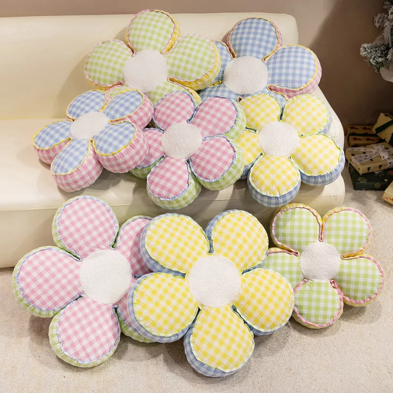 40/50cm Check Pattern Flower Plush Pillow Stuffed 5-petal Plant Cushion 4 Colors Sofa Chair Indoor Floor Decoration Gift