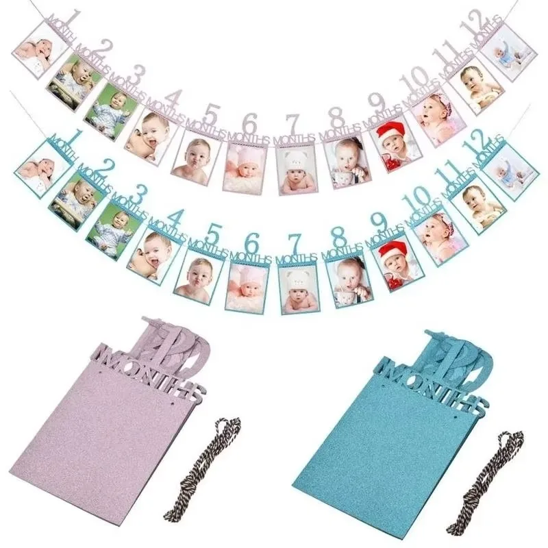 

6inch Photo Folder Kids Birthday Gift Decorations 1-12 Month Photo Banner Monthly Photo Wall Happy Birthday Baby Birthday Party