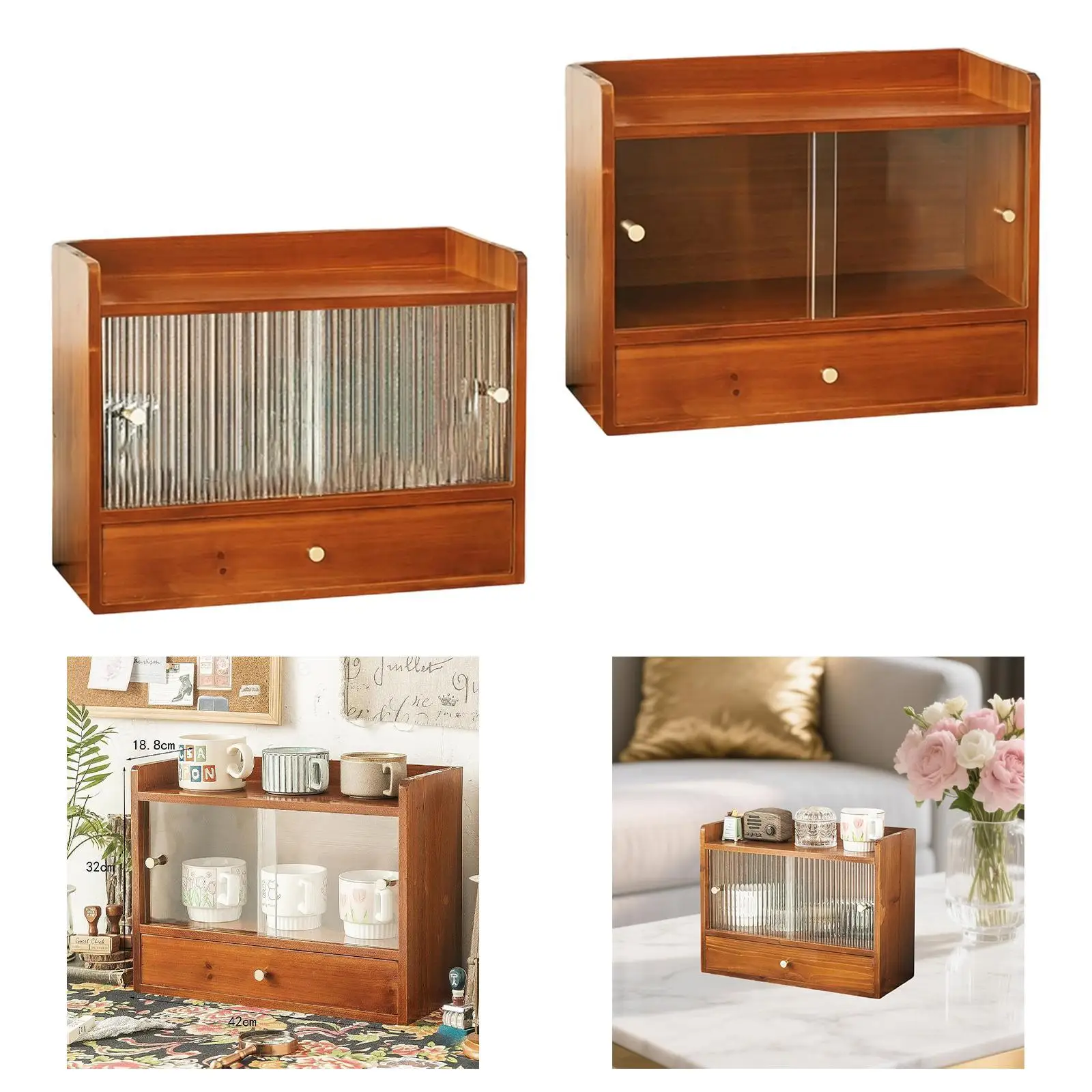 علبة عرض مستحضرات التجميل، مقصورة درج الهدايا الخشبية لحامل أكواب الشاي، رف تخزين للنساء على سطح الطاولة