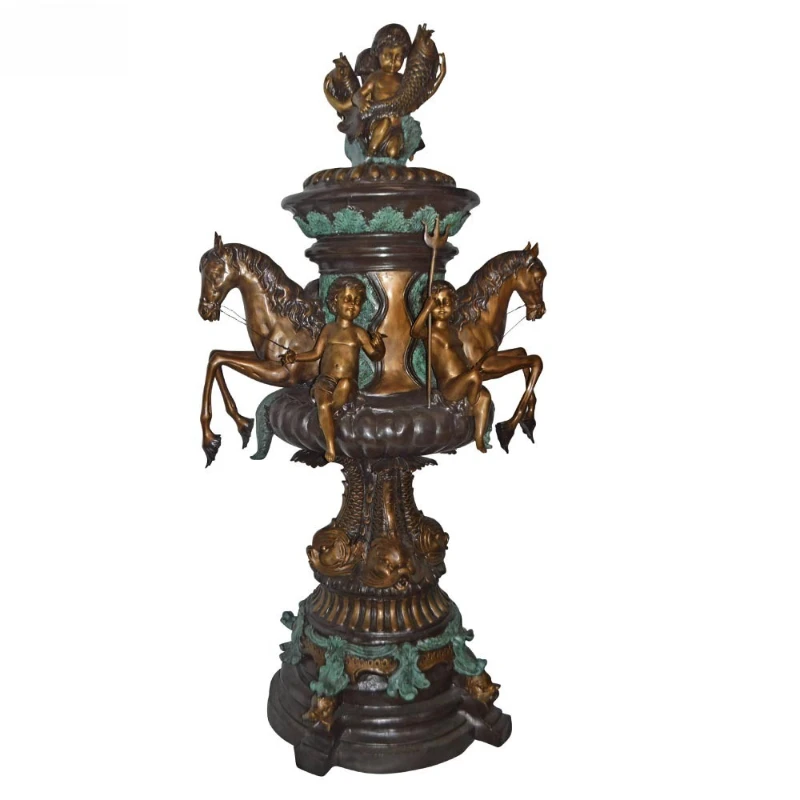 hot-selling outdoor garden decoration metal bronze garden mermaid fountain statue horse angel fountain