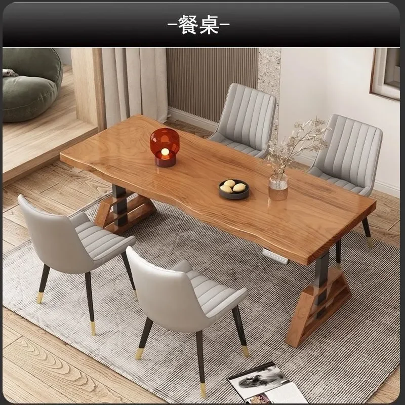 Nordic Solid Wood Electric Height Adjustable Dining Table Large Log Top Dual Purpose Tea Table for Living Room Small