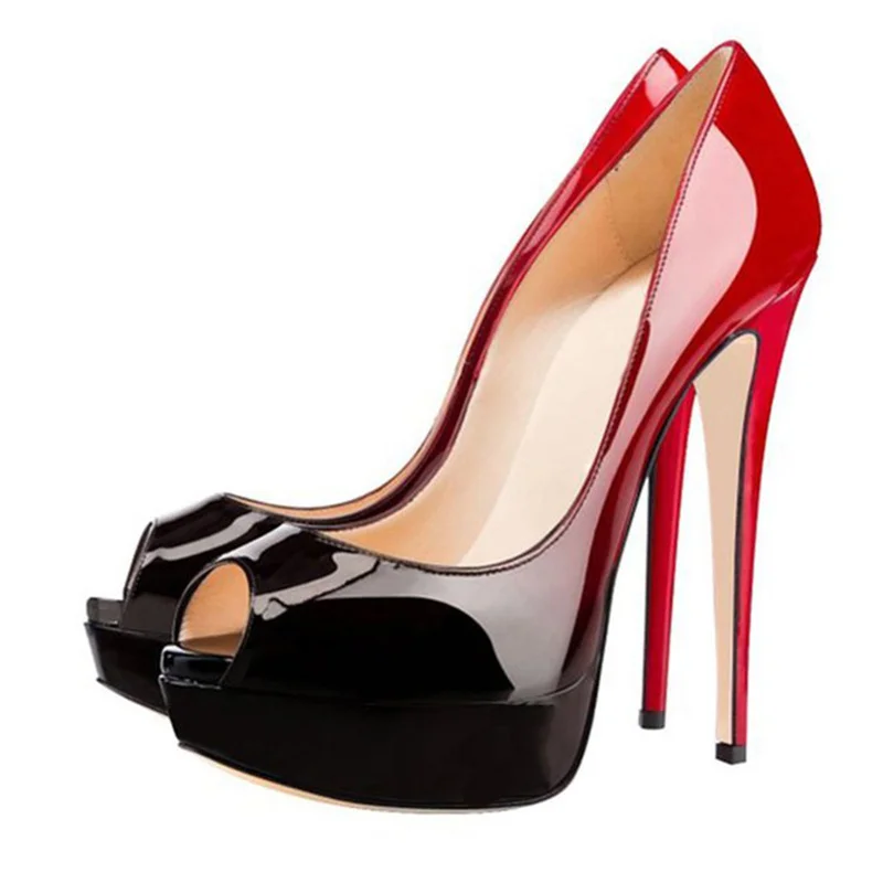 Décolleté con plateau Peep Toe scarpe con tacco alto in pelle verniciata nera scarpe da sera Sexy da donna rosso nudo bianco 35-46