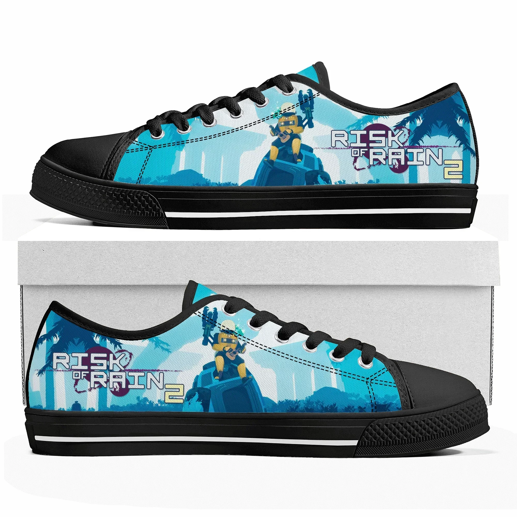 

Кеды Risk of Rain 2 Low Top с мультяшным принтом для женщин, мужчин и подростков, повседневные модные кеды из канваса на заказ