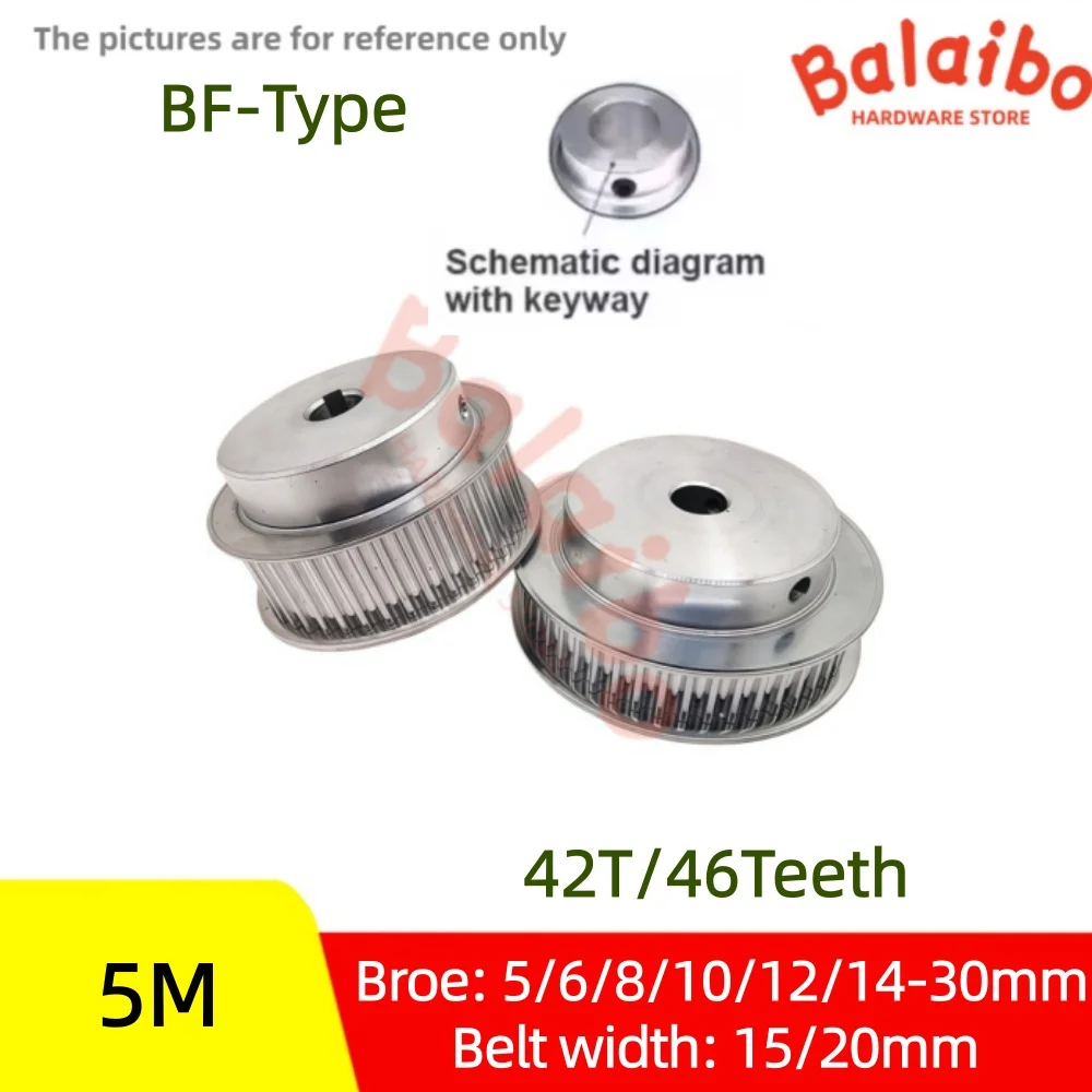 

42T/46Teeth HTD 5M BF Type Timing Pulley Bore 5/6/8/10/12/14/15/16/17-30mm Belt Width 15/20mm