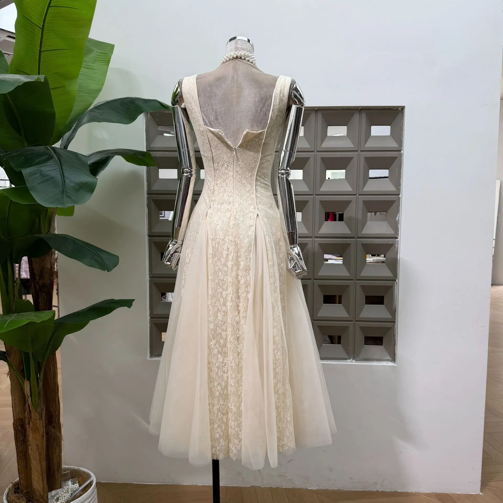 Summer Women's Casual Dress Wedding Attire Corset Midi Dresses Floral Lace Tulle Layered Slim Waist Party Evening Gown Vestidos