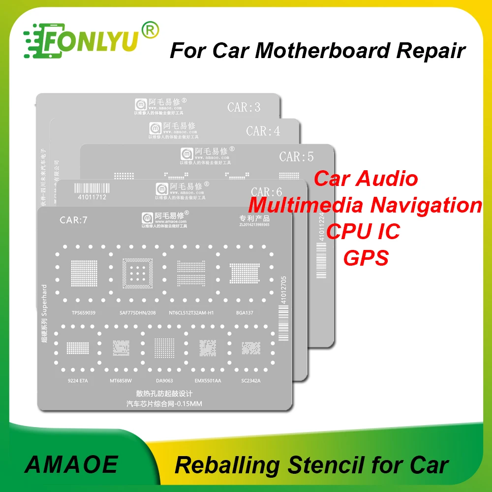 

AMAOE Reballing Stencil for Car GPS Audio Multimedia Navigation CPU IC Chips Tesla Motherboard Repair Steel Mesh Tool Sets