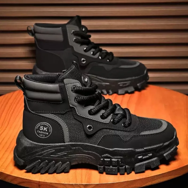 New Fashion Platform Boots for Men Outdoor Sneakers Men Motorcycle Boots Male Work Boot Casual Hiking Shoes Botas Para Hombre