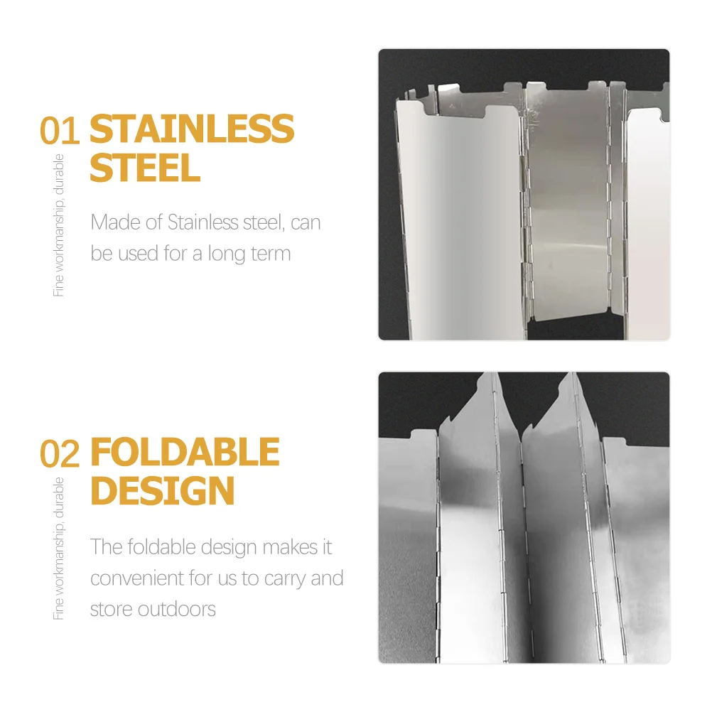

16 Sheets Stainless Steel Windshield Foldable Burner Windproof Bbq Cooking Windscreen Camping Anti-Wind Tool Creative Windshield
