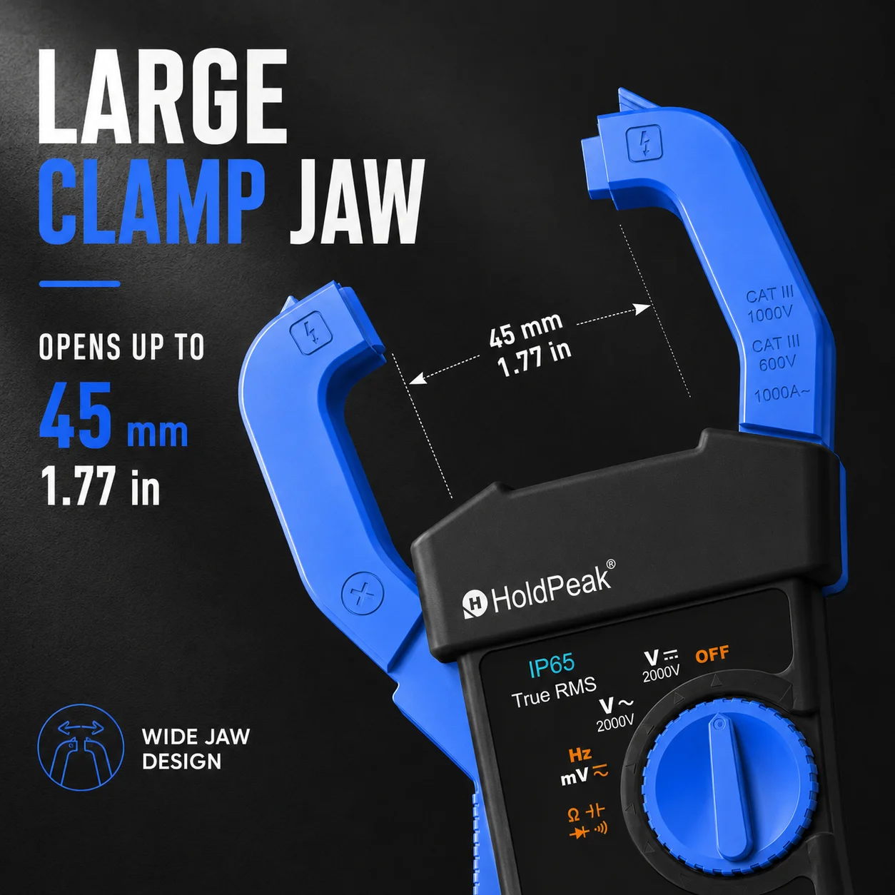 Clamp Meter 6000 Counts TRMS, 1000A 2000V AC/DC Amp Voltage Tester, LowZ NCV for Solar PV Maintenance, Off-Grid System Diagnosis