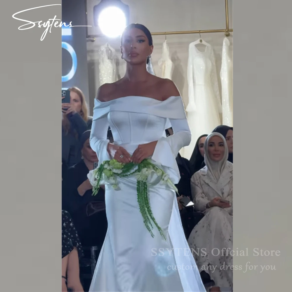

SSYTENS Elegant Arabic Wedding Dresses Customized Strapless Long Sleeves White Ivory Mermaid Bridal Gowns Vestidos De Novia
