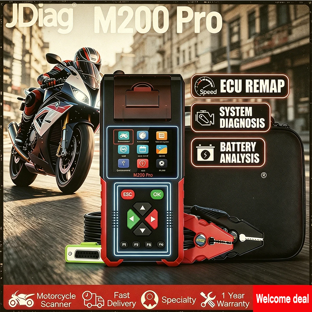 Best 2026 JDiag M200 Pro Motorcycle Diagnostic Tool Support ECU Remapping Programming Battery Tester Automotive Testing M200 Pro