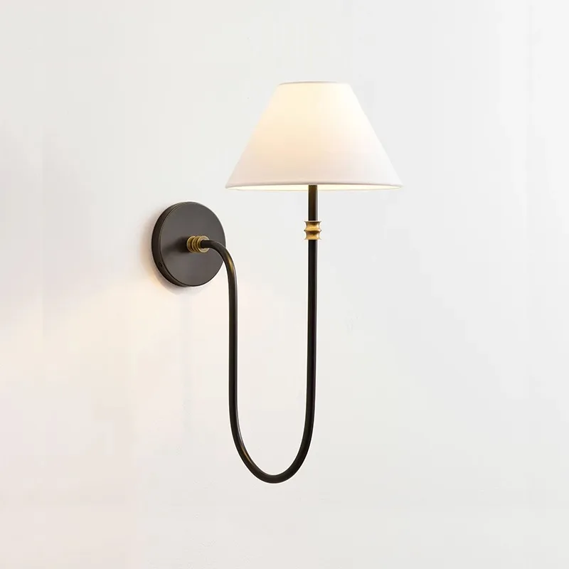 

European-style Simple LED Fabric Lampshade Wall Lamp Rural Retro Bedroom Bedside Lamp Living Room Study Decorative Lighting