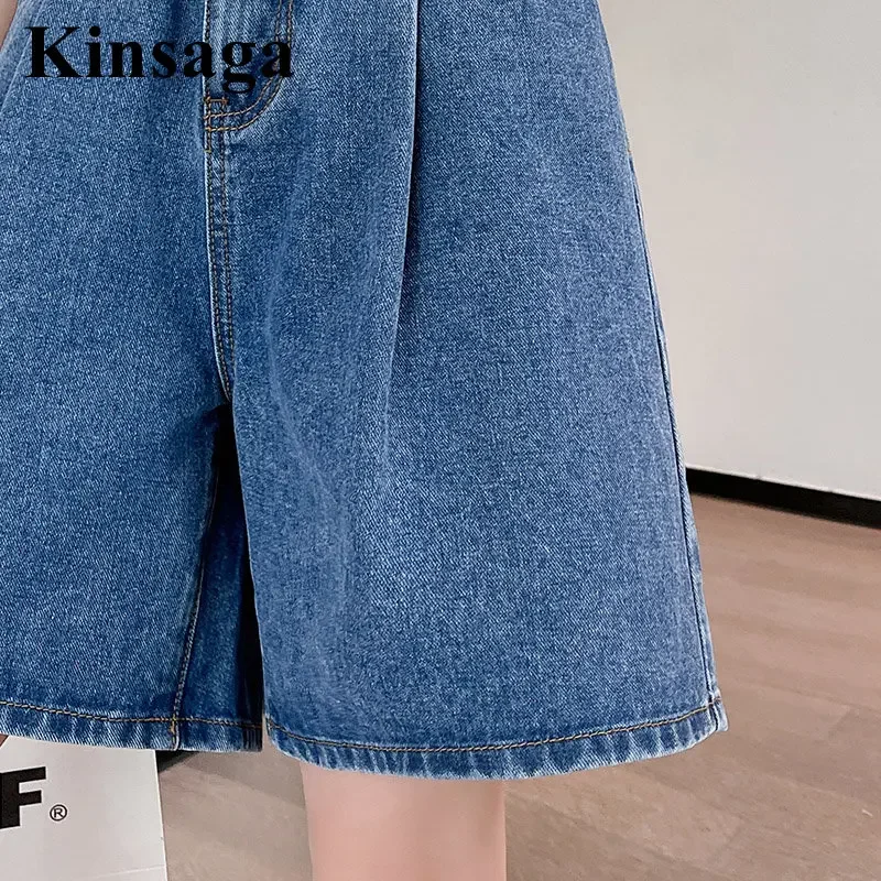 Women Street Ruched Pockets Loose Wide Leg Short Jeans 4XL Summer Baggy Y2K Kawaii High Waisted Denim Shorts Jean Bermudas Pants