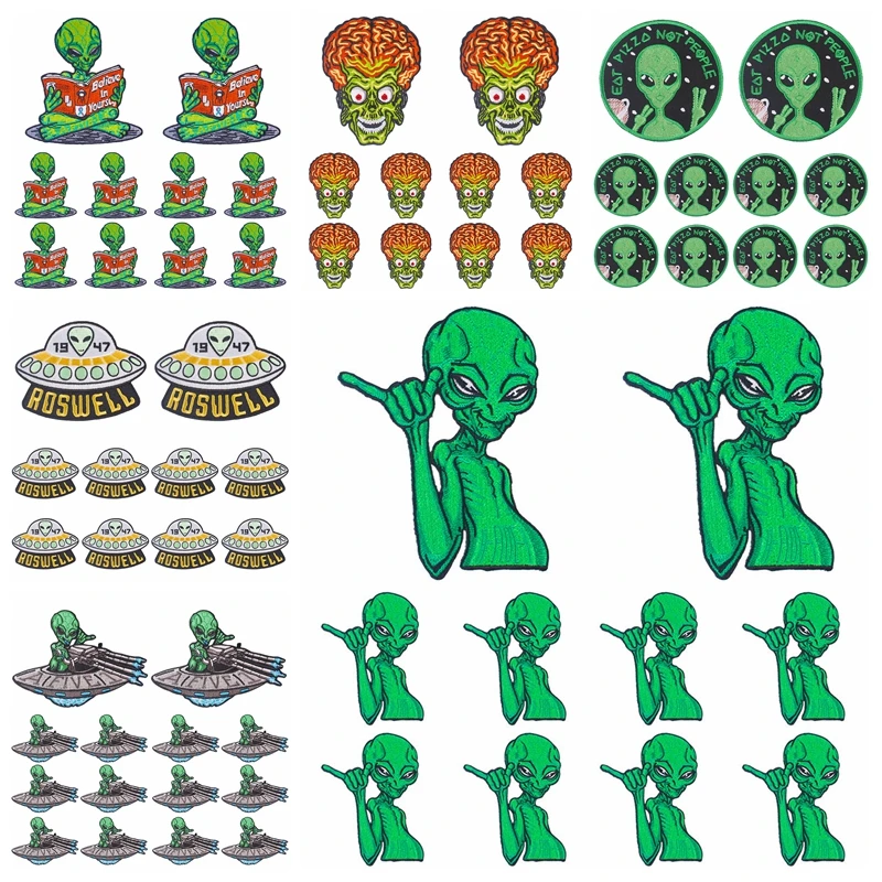 Prajna10PCS/lots Alien Embroidery Patch UFO Space Patch Iron On Patches For Clothing Thermoadhesive Patches On Clothes Stickers