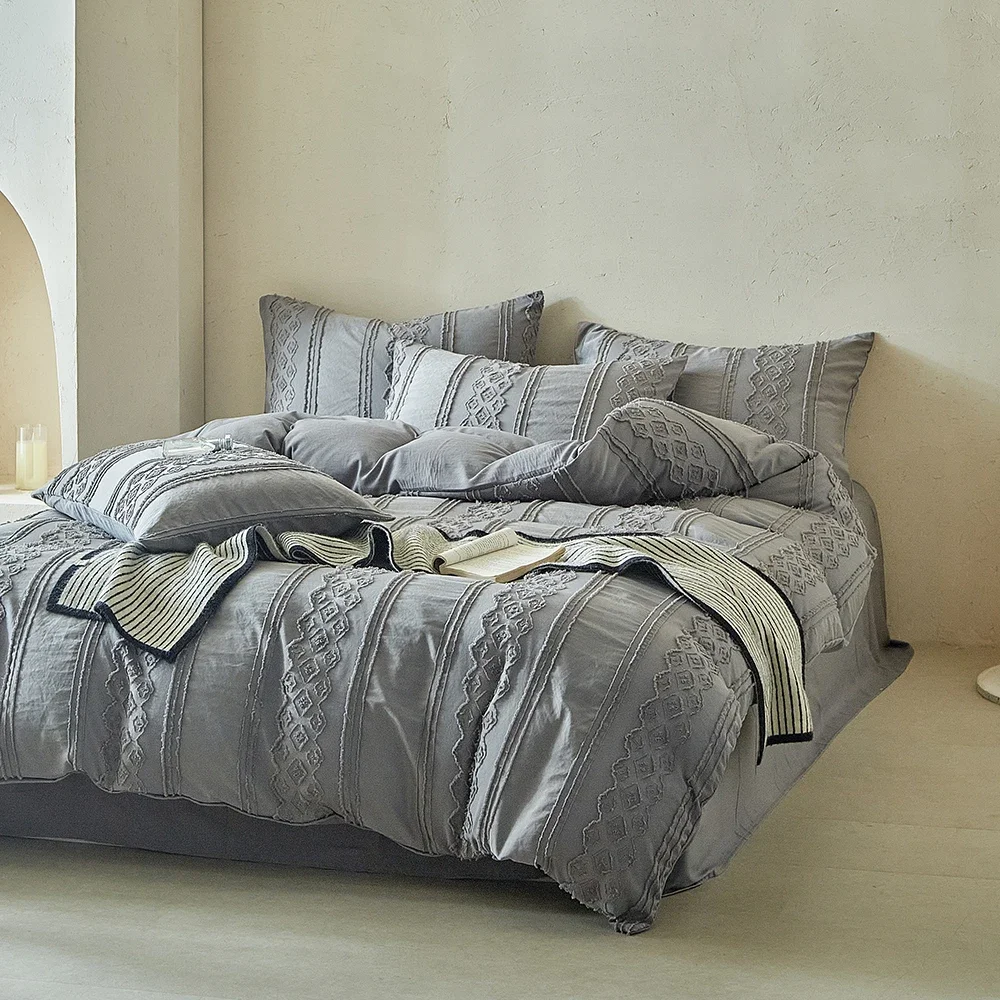 New Bohemia Stripes Cutting Flowers Bedding Set King Soft Comfortable Duvet Cover Set Single Double Blanket Cover Pillowcases