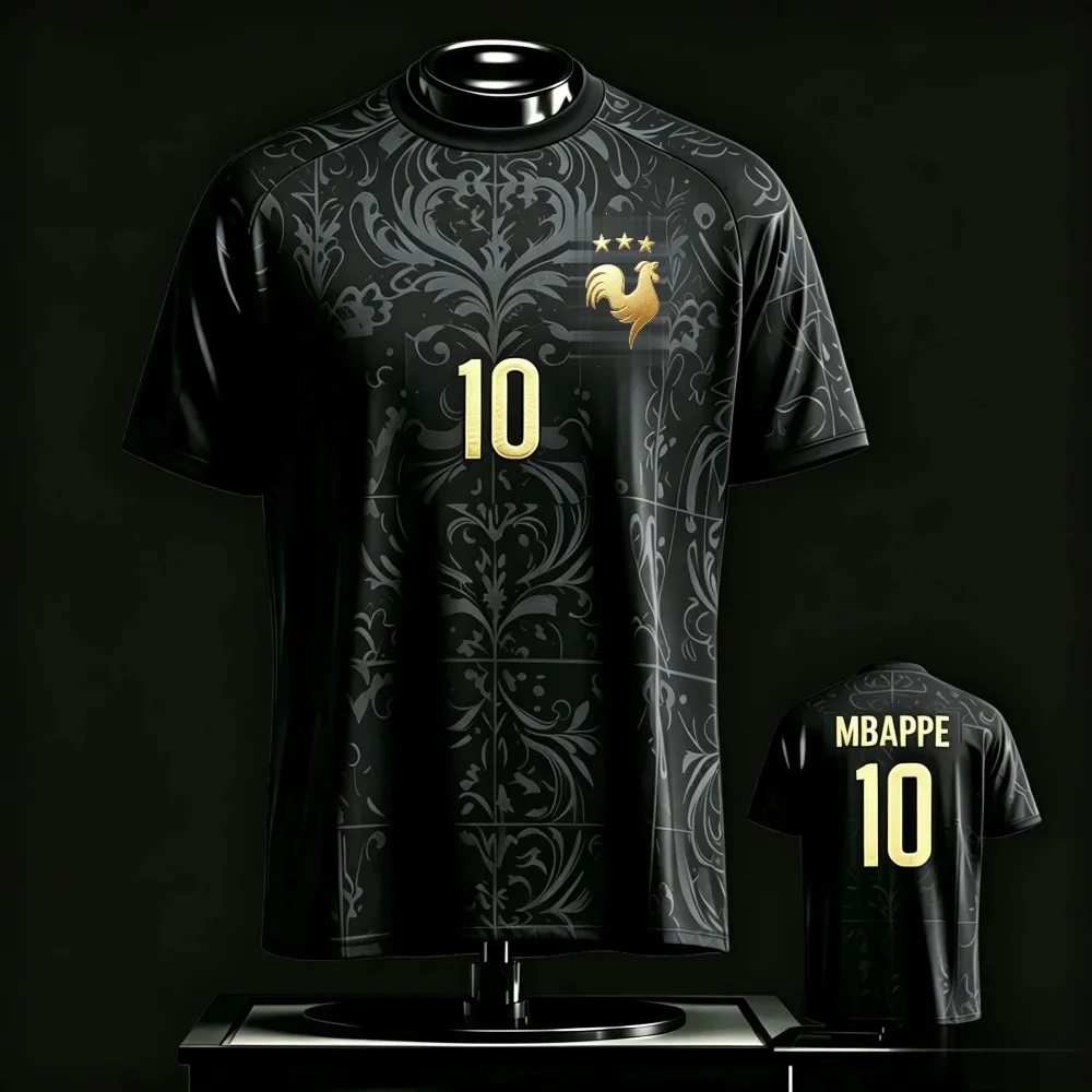 New France Style Soccer Jersey Golden Rooster Badge Printed T-shirt Breathable Short Sleeve Outdoor Sport Tops for Men's Women's view 3