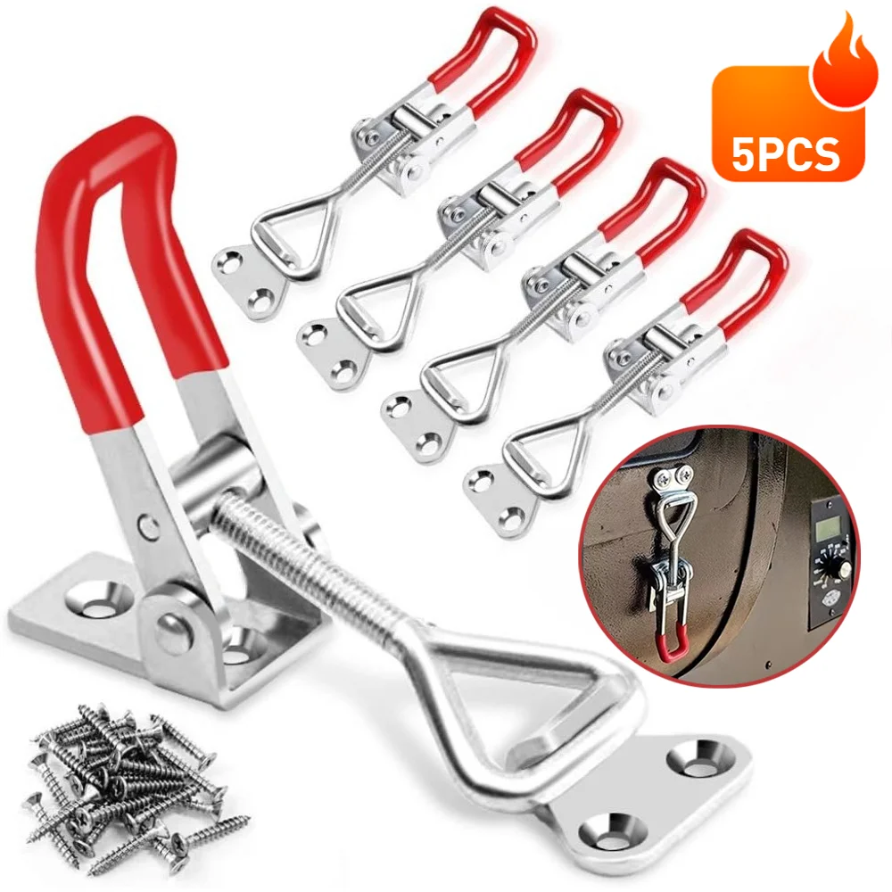 5PCS Adjustable Toggle Clamp Iron Galvanized Catch Clasp Anti-Slip Push Pull Quick Release Clamp for Smoker Lid Jig Tool Box Cas