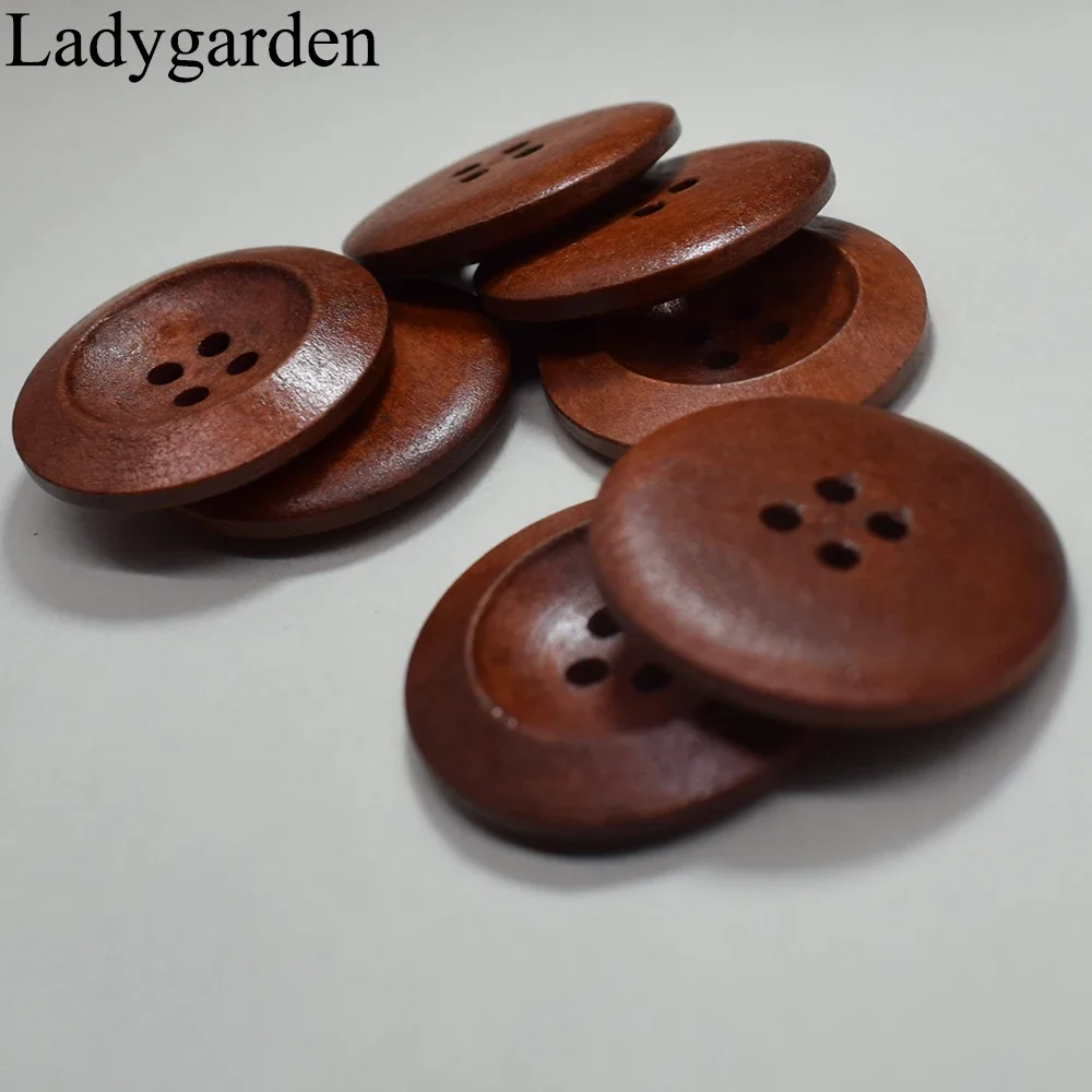 20PCS 30MM Big Round Wooden Buttons Brown Natural Color Wooden Buttons Handmade Scrapbooking for Wedding Decor Sewing Button