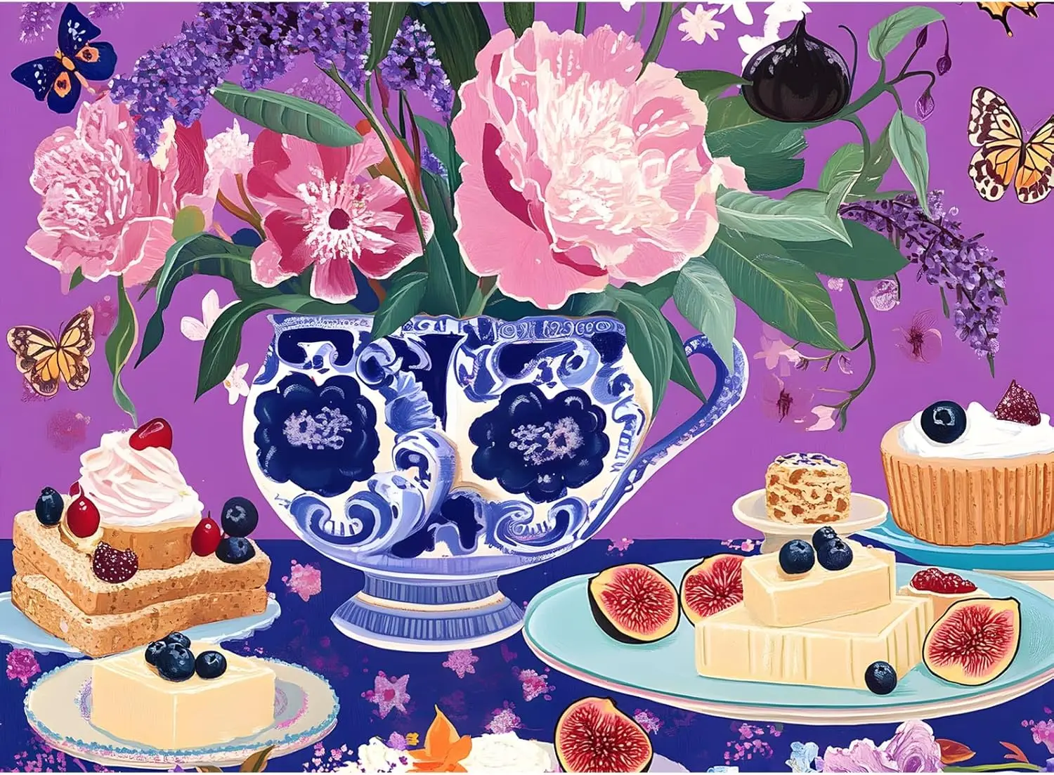 Tea Party Peony Jigsaw Puzzle 120-1500 Pieces Elegant Floral Still Life Puzzle Beautiful Table Art Wall Decor Relaxing Gifts