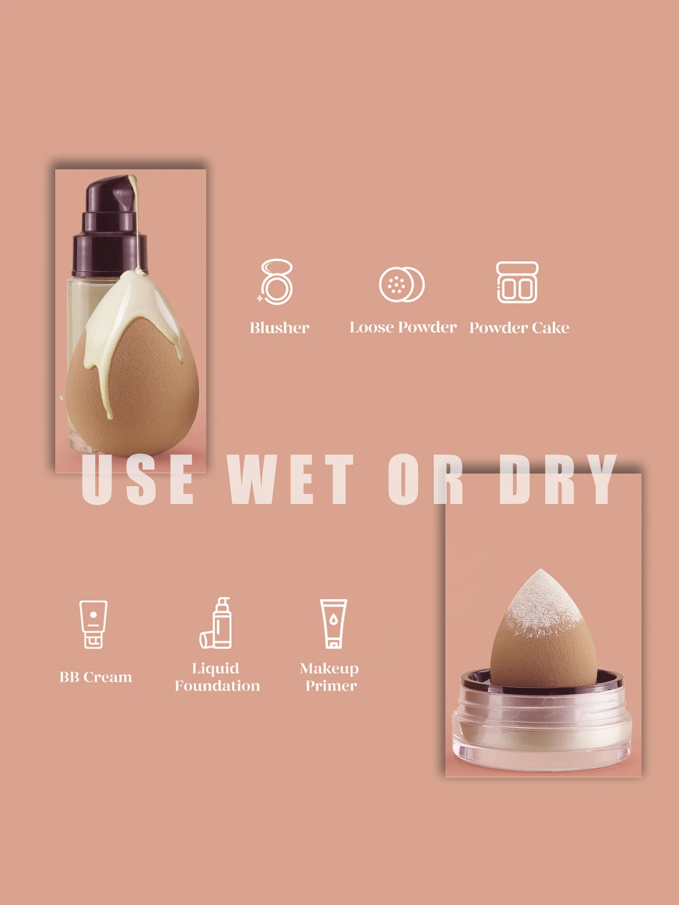 Licuadora de base 4/8; Esponja cosmética; Base suave; Esponja de belleza ocultadora; Licuadora de maquillaje;