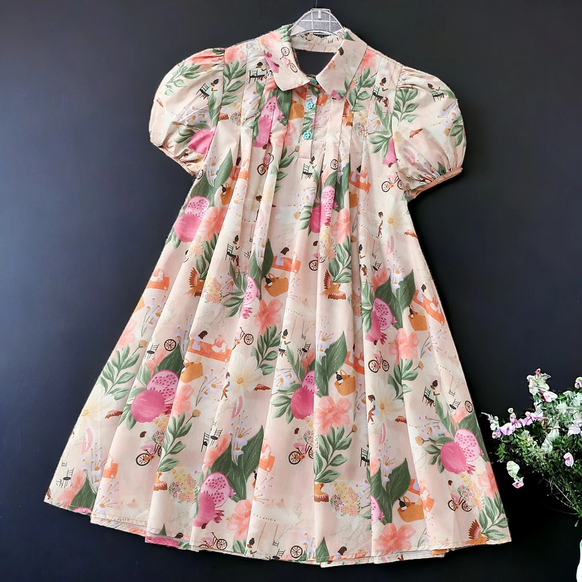 Baby Kids Flower Shirt Dresses for Girls Outfits Bohemia Prom Summer Short Sleeve Children Lolita Costumes 5 6 7 8 9 11 13 Years