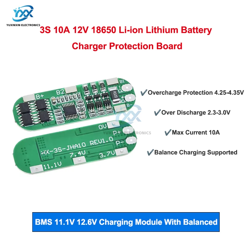 1/5PCS 3S 10A 12V 18650 Li-ion Lithium Battery Charger Protection Board BMS 11.1V 12.6V Charging Module With Balanced