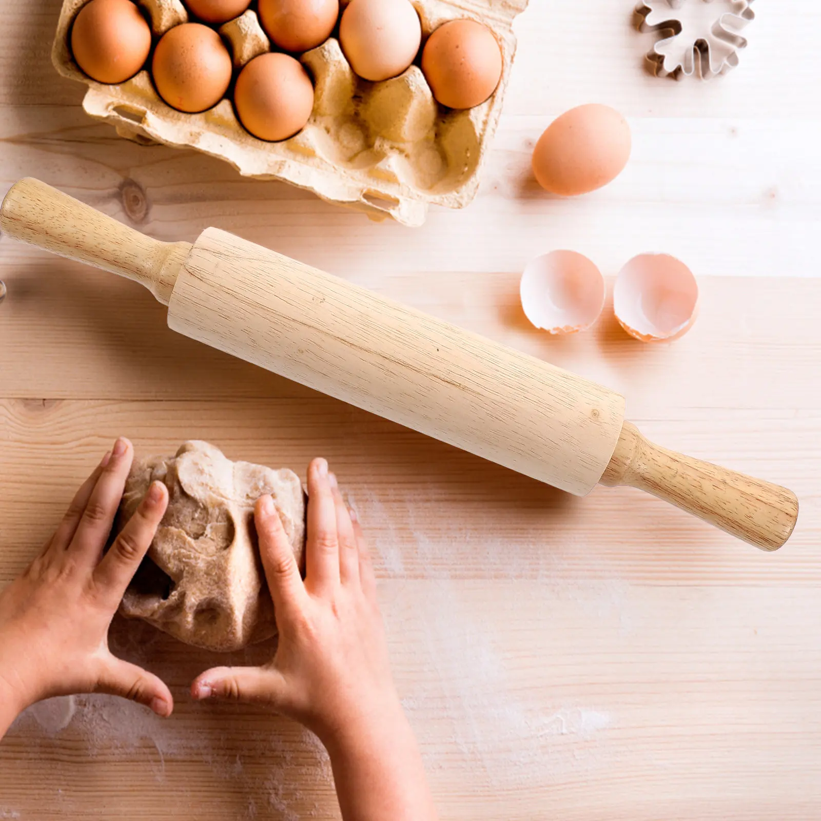 1Pcs Non-Stick Wooden Rolling Pin for Dough Fondant Sugar Paste Dumpling Noodles Pizza Pastry Baking Tool Smooth Burr-Free