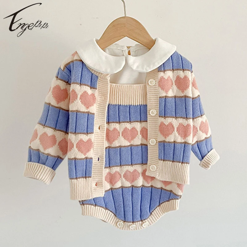 

Infant Baby Girls Loving Suit Toddler Baby Knitted Cardigan+Rompers Girls Spring Autumn Soft Valentine's Day Clothing 0-3Yrs