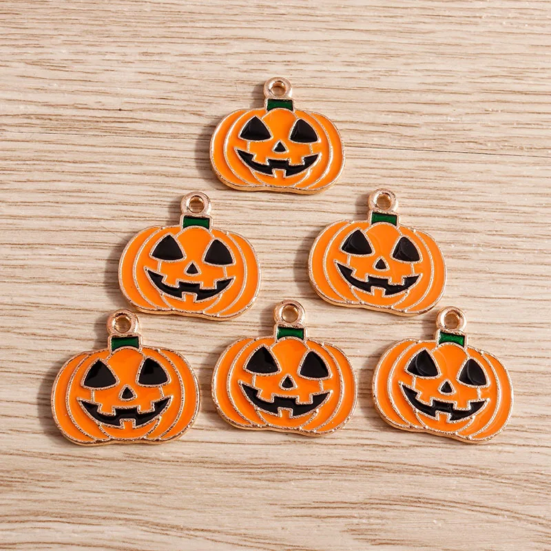 10 Stück 21 x 19 mm niedliche Emaille-Halloween-Kürbis-Anhänger für Schmuckherstellung, Ohrringe, Anhänger, Halsketten, Armbänder, Bastelbedarf – Detail 5